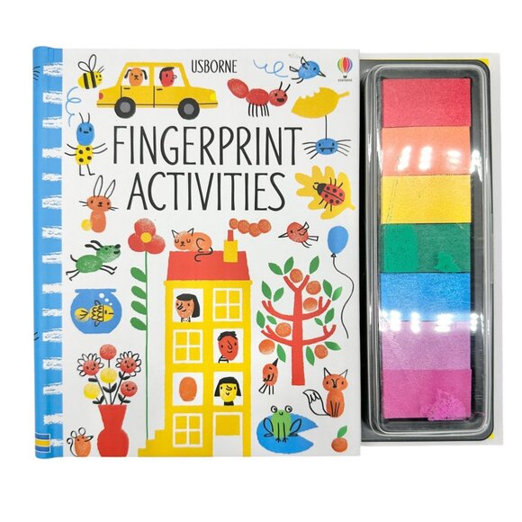 Usborne Fingerprint Activities Book With Ink Pad Spiral Bound Pages Kids Aged 3+ - Picture 1 of 7